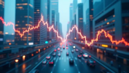 Fototapeta premium Cityscape with financial data overlay symbolizing economic growth and urban life