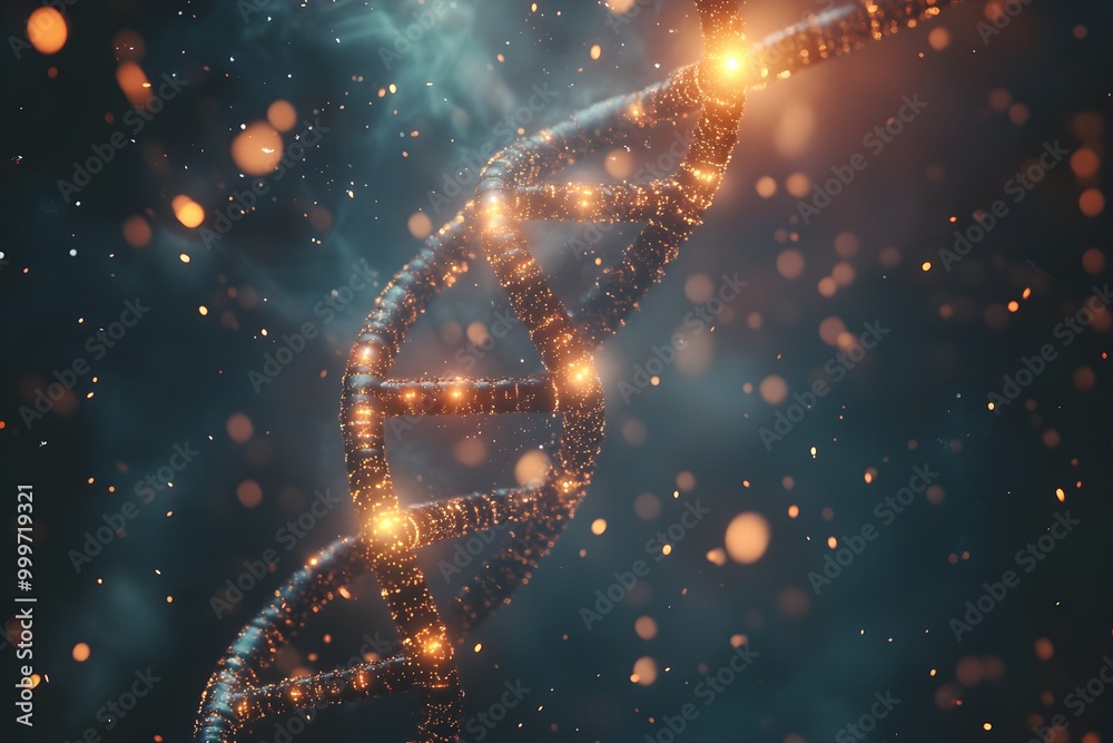 Poster abstract dna helix with glowing particles