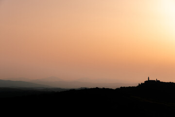 view of the Tuscan hills at sunset in the Chianti area