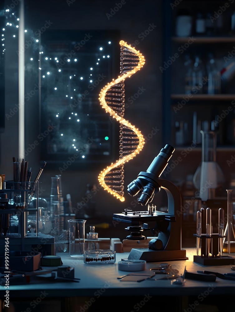 Poster Microscopic View of DNA Structure in Laboratory