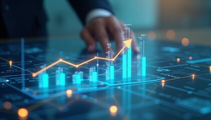  Hand on holographic data future tech concept