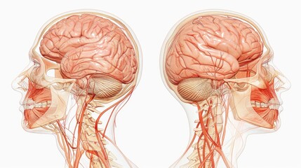Anatomy illustration showing two views of the human head and neck