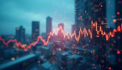  Cityscape with dynamic financial data visualization