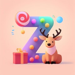 Naklejka premium A colorful letter Z with a reindeer sitting on it