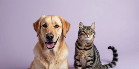 Fototapeta premium Adorable Pet Duos: Dogs and Cats Together in Vibrant, Playful Photos