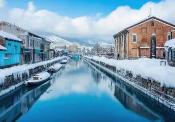 Snowy Canal Cityscape.