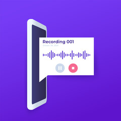 Audio recording, voice memo in a phone, vector design