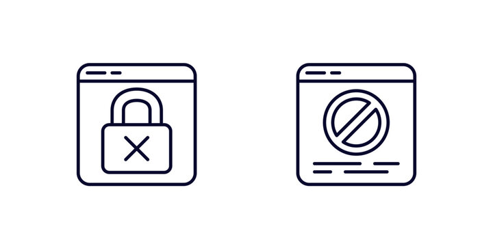 blocked website icons, web page blocking, line vector