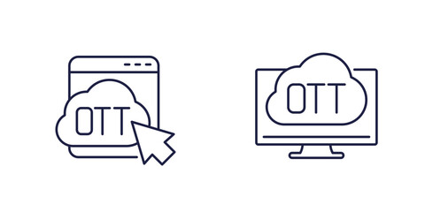 OTT media platform line icons on white