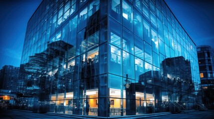 Modern Glass Building Reflections at Dusk