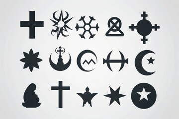 A collection of religious symbols on a white background, suitable for use in presentations or educational materials