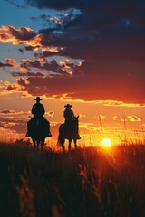 Couple riding on horsebacks, outdoor setting