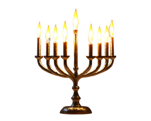 Hanukkah Jewish holiday menorah on a transparent background