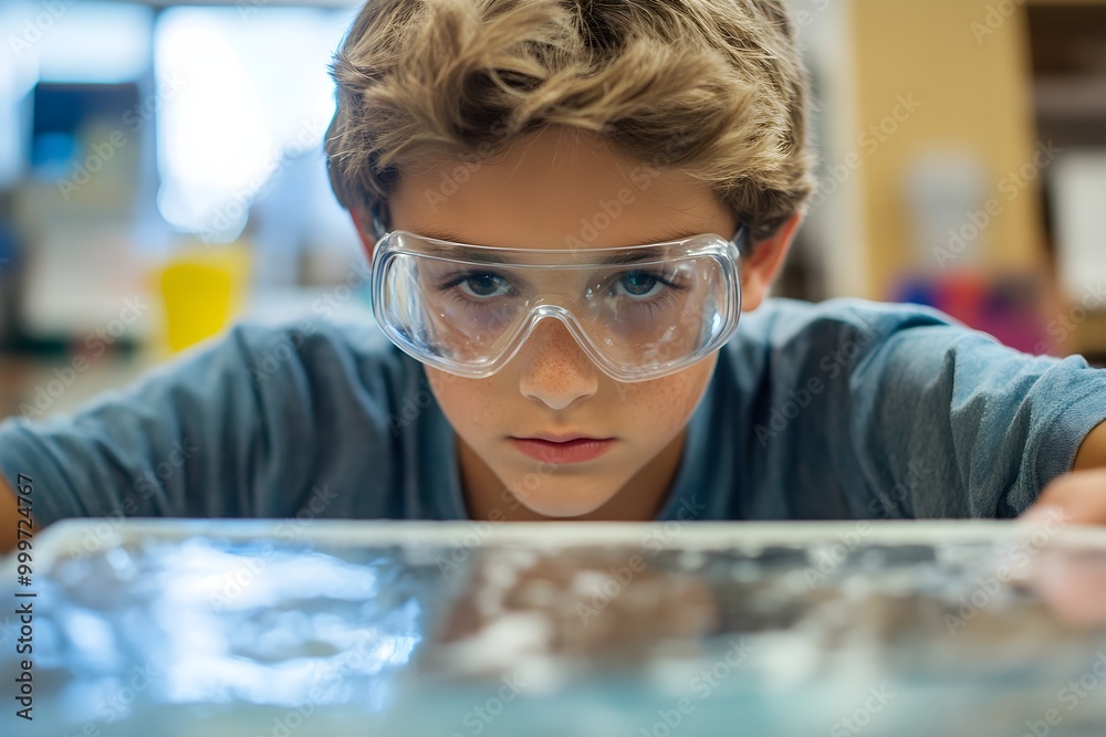 Poster young scientist engaged in a science experiment