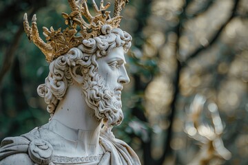 A statue of a man wearing a crown on his head, suitable for use in historical or regal-themed contexts