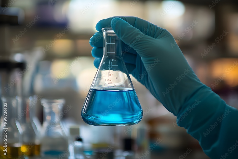 Poster Laboratory Experiment with Blue Liquid in Flask