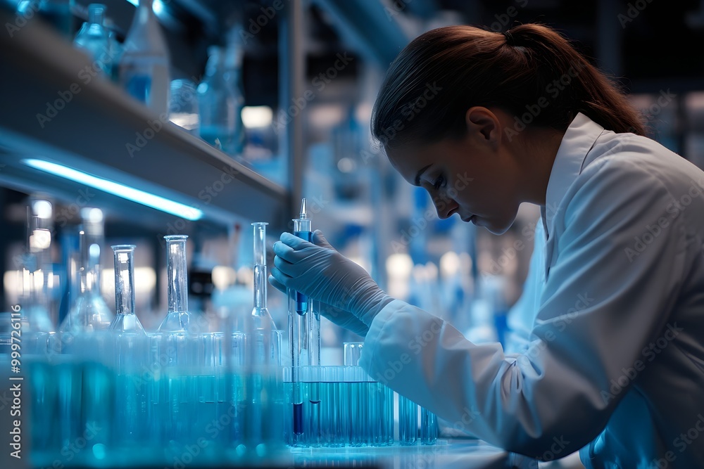 Aufkleber research scientist working in modern laboratory setting