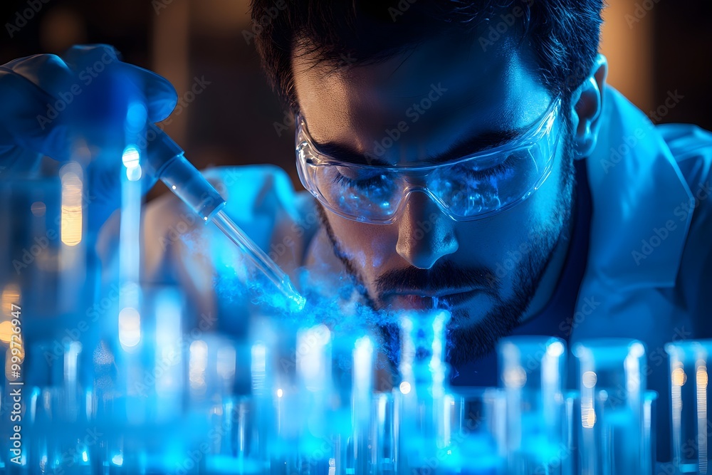 Poster scientist conducting experiment in laboratory