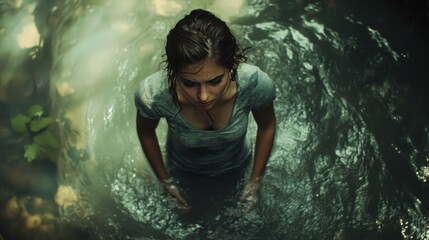 Fototapeta premium A Serene Moment of Introspection: Discovering Tranquility in Nature's Embrace