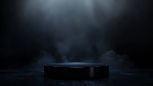 dark empty podium with dramatic lighting and misty atmosphere