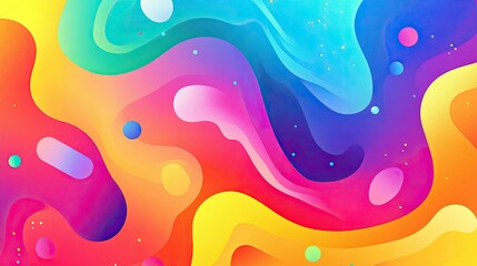 A vibrant, abstract design featuring colorful waves and shapes.