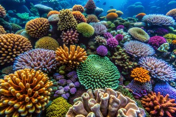 Vibrant coral reef ecosystem underwater close-up