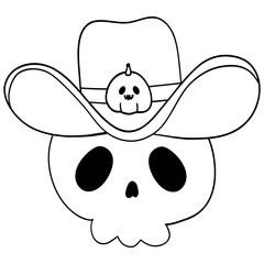 Cut Cowboy skull Halloween wearing Cowboy Hat coloring Cartoon Illustration
