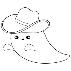 Cut Cowboy Ghost Halloween wearing Cowboy Hat coloring Cartoon Illustration