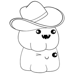 Cut Cowboy pumpkin Ghost Halloween wearing Cowboy Hat coloring Cartoon Illustration