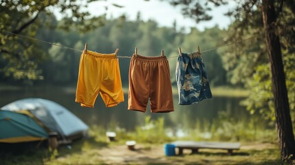 Shorts drying by the lake, summer vibes