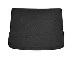 One black rubber car mat isolated on white, top view