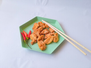 Fried tofu side dish isolate on white
