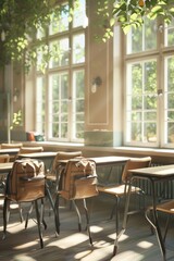 A room filled with desks and chairs, perfect for various educational or training settings