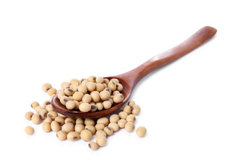 Spoon with soy beans isolated on white