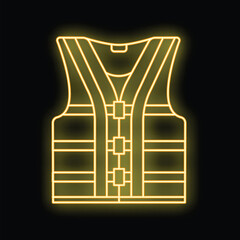 Glowing neon line life jacket icon isolated on black background