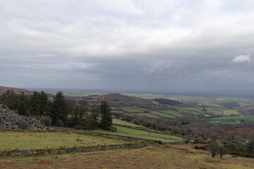 Looking into Devon from Minions on Bodmin moor on a grey cloudy day
