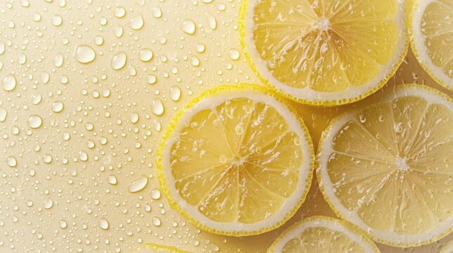 Lemon and lemon slices wallpaper with a light yellow background that looks fresh. Virtual 4K video animation background with looping time lapse with very smooth graphics.