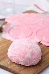 Dough for tasty homemade mochi on white table, closeup
