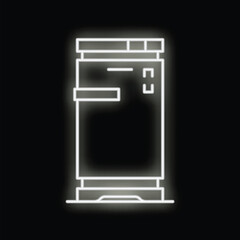 White neon icon of a refrigerator glowing on a black background