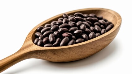 Obraz premium Organic coffee beans in a wooden bowl