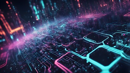 Obraz premium Abstract digital background with glowing lines and circuits.