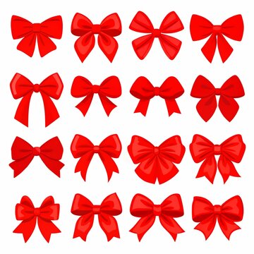 A Collection of Sixteen Red Satin Bows in Various Styles