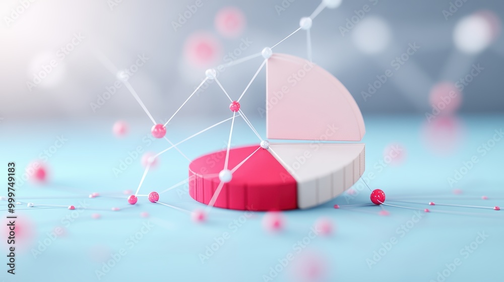 Poster arrows connecting different sections of a pie chart, representing data distribution and connections.
