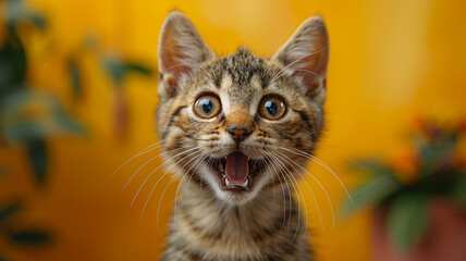 Obraz premium Little gray kitten is very scared close-up