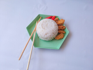 Fried tofu side dish rice isolate on white