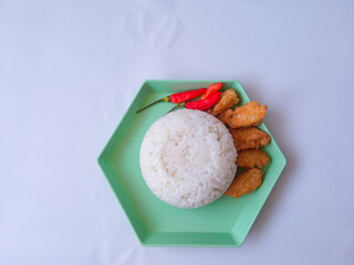 Fried tofu side dish rice isolate on white