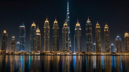 Obraz premium A nighttime view of Dubai’s skyscrapers 