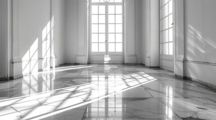 Sunlight Streaming Through Windows in a White Room