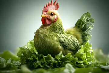 Vegetarian or vegan chicken, chick made out of lettuce , World Vegan Day or Vegetarian Week concept
