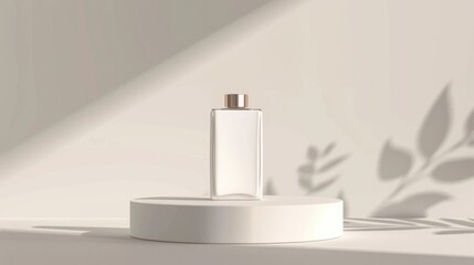 A bottle of perfume sits on top of a table